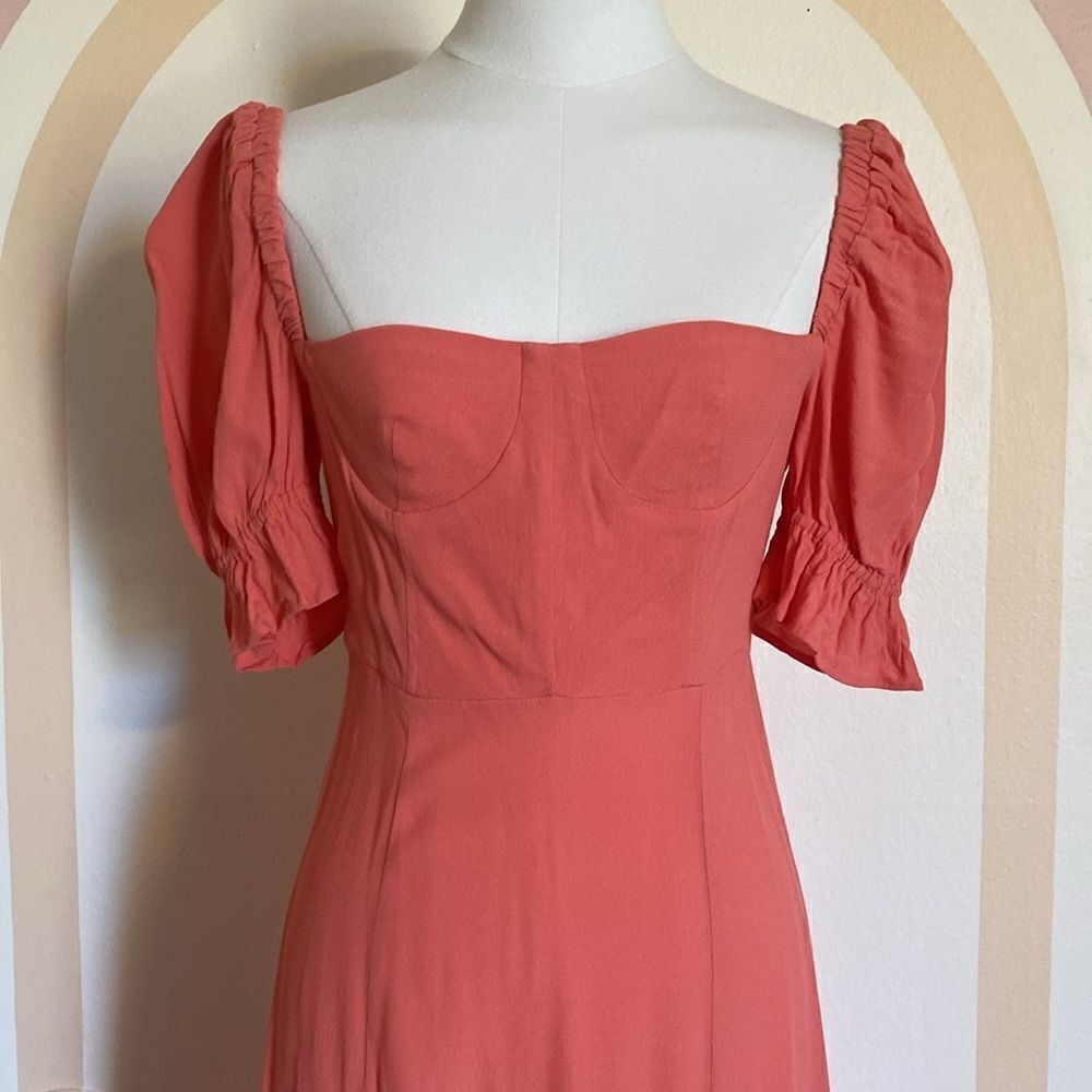 We Wore What Peach Puff Sleeve Midi Dress Size 2 - Picture 4 of 13